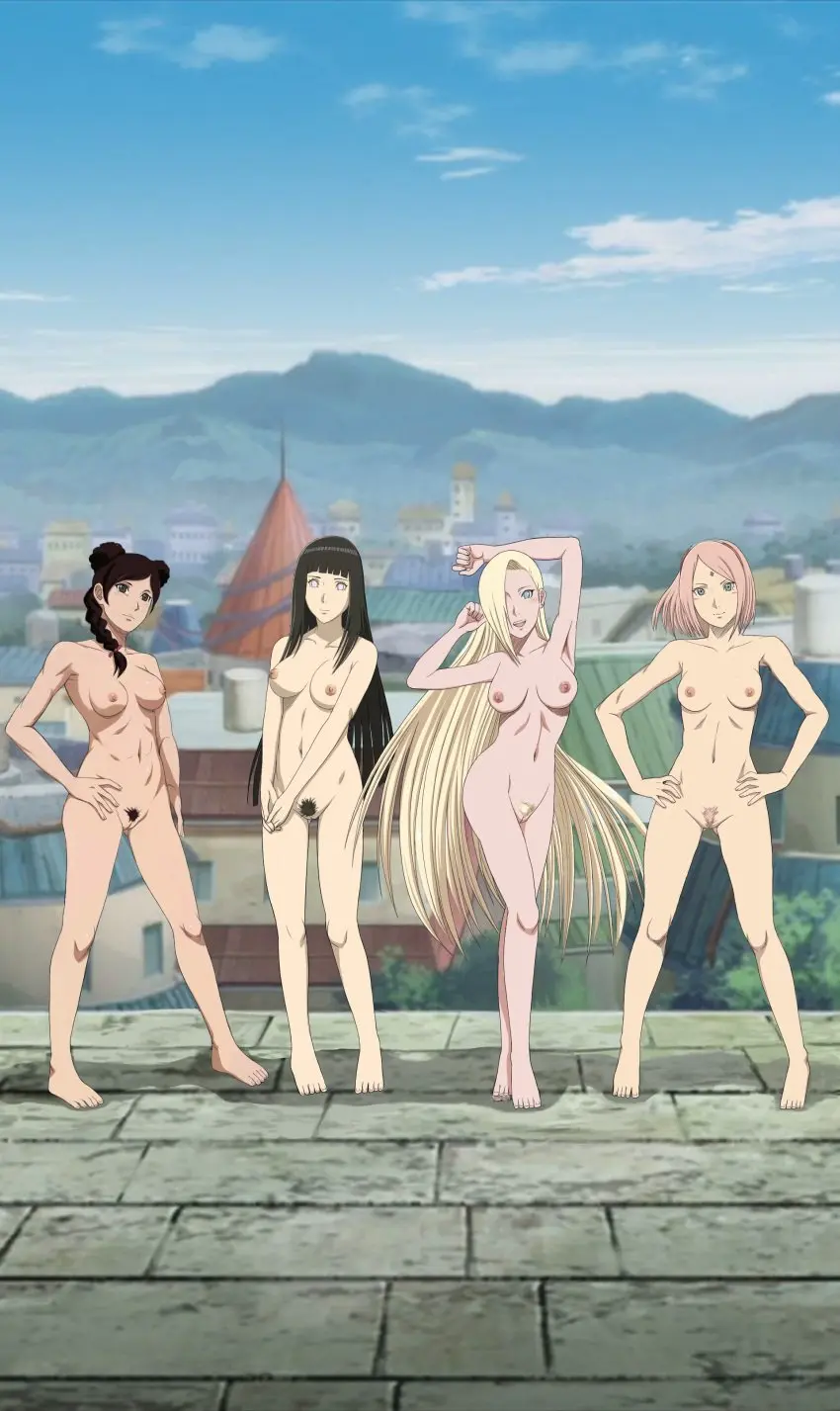 Image big_breasts, blush, breasts, brown_eyes, female, female_only, human, long_hair, looking_at_viewer, nipples, smile, very_long_hair, black_hair, blue_eyes, multiple_girls, nude, pussy, short_hair, barefoot, ponytail, feet, embarrassed, shy, arms_behind_head, pink_hair, blonde_hair, completely_nude, green_eyes, naked, accurate_art_style, artist_request, curvy, curvy_figure, pose, posing, pinup, brown_hair, medium_hair, braid, pubic_hair, outdoors, makeup, lipstick, female_pubic_hair, naruto, naruto_(series), sakura_haruno, hyuuga_hinata, posing_for_the_viewer, front_view, full_body, ninja, kunoichi, facing_viewer, white_eyes, 4girls, city_background, hands_on_hips, naruto:_the_last, take_your_pick, village, ino_yamanaka, tenten, konoha, konohagakure