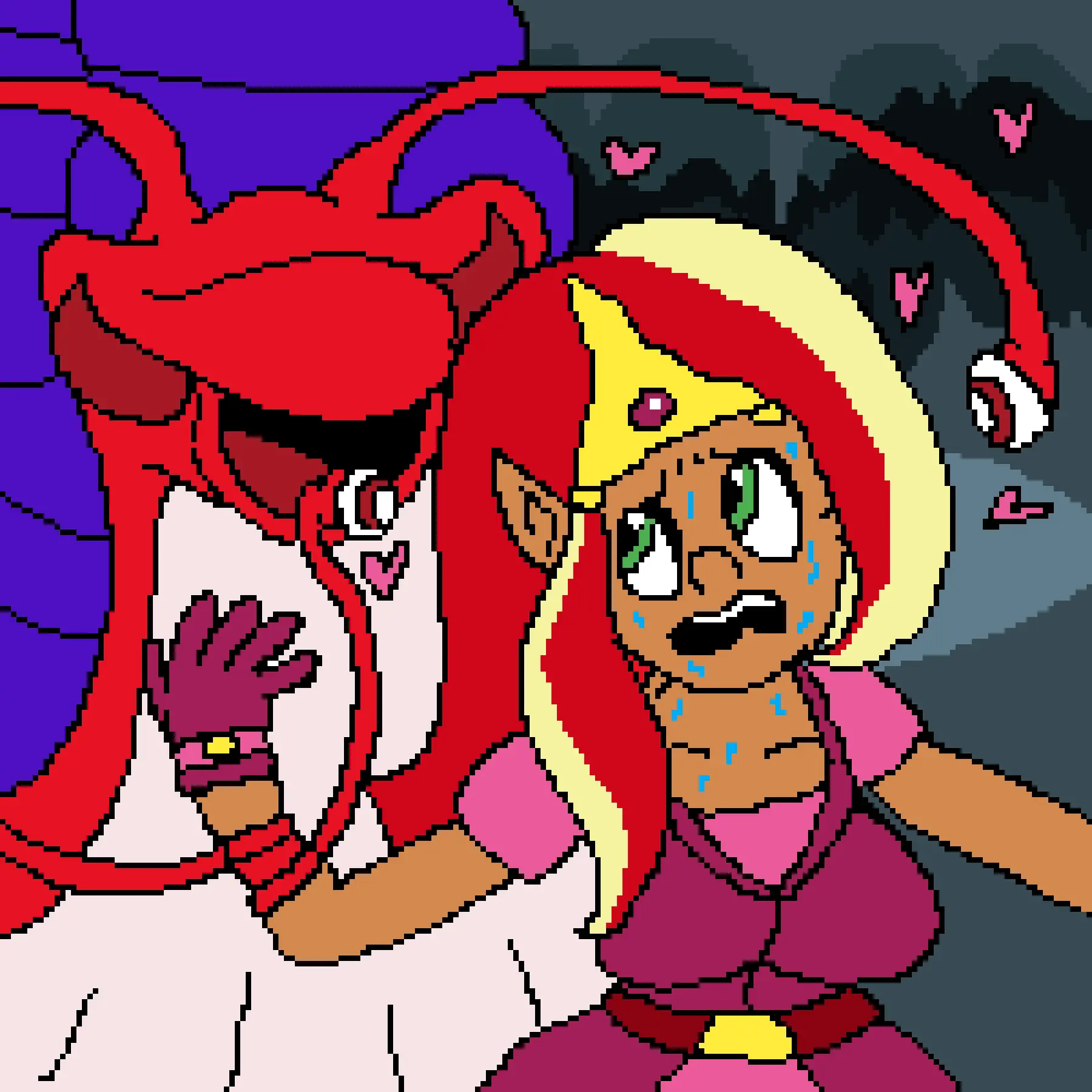 Image 1girls, female, 1boy, male, sweat, monster, scared, dark-skinned_female, sweatdrop, dominant_male, domination, forced, scared_expression, submissive_female, rape, sweating, pixel_art, monster_rape, unknown_artist, pixel_(artwork), love_hearts, cd-i, forced_partners, love_heart, arzette, arzette:_the_jewel_of_faramore, snail, snail_shell