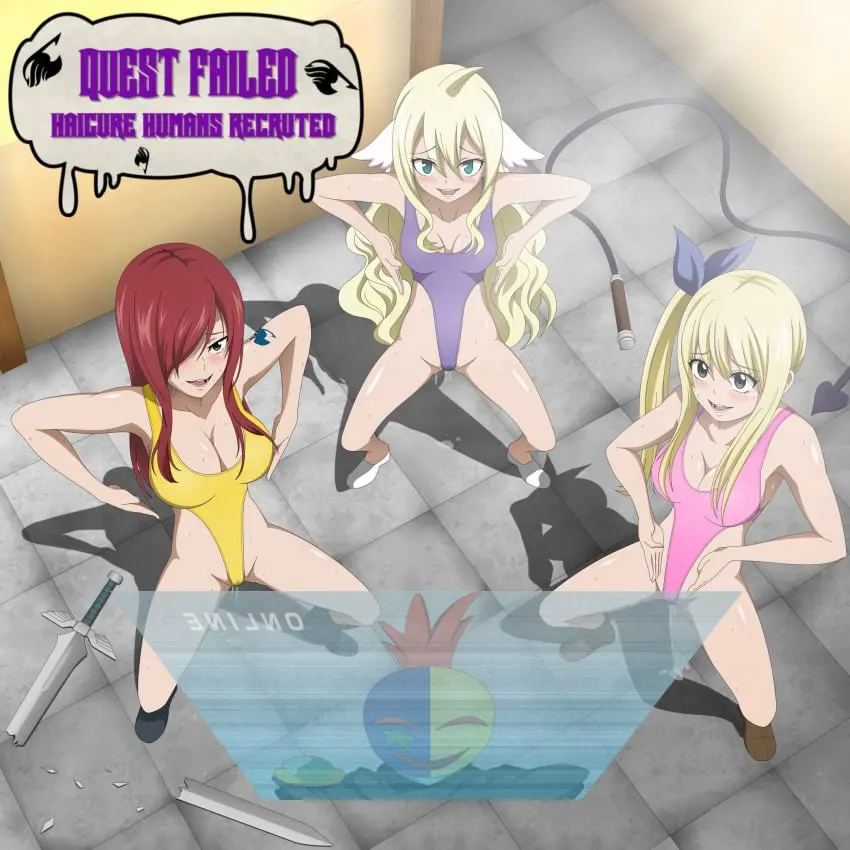 Image breasts,brown_eyes,female,long_hair,red_hair,red_hair_female,blue_tattoo,cleavage,tattoo,tattoo_on_arm,tattooed_arm,text,blonde_hair,green_eyes,swimsuit,english_text,bad_end,blonde_hair_female,leotard,femsub,erza_scarlet,fairy_tail,multiple_subs,tech_control,lucy_heartfilia,happy_trance,body_control,fairy_tail_mark,haigure,mavis_vermilion