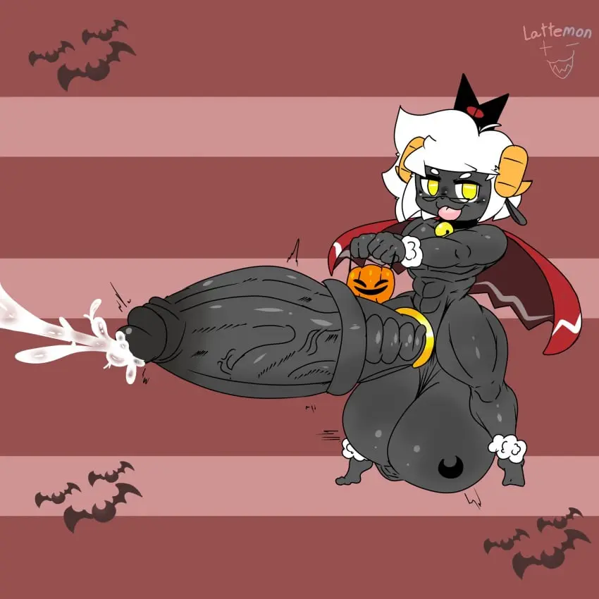 Image looking_at_viewer,male,penis,big_penis,thick_thighs,wide_hips,huge_cock,tagme,hyper_penis,cosplay,caprine,sheep,fat_cock,cult_of_the_lamb,cock_ring,hyper_cum,pumpkin,lattemon,lattemon_(character)