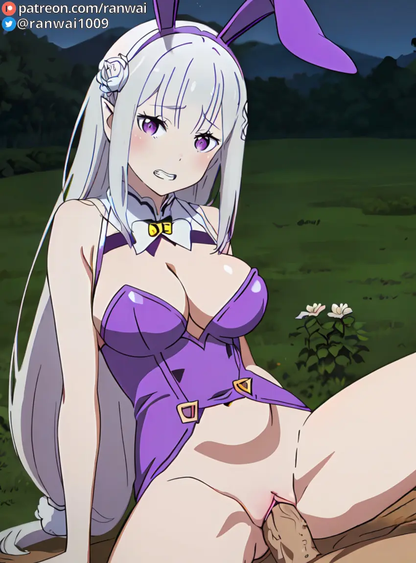 Image breasts,female,large_breasts,white_hair,sex,ai_generated,cowgirl_position,stable_diffusion,vaginal_penetration,vaginal_sex,purple_eyes,bunny_girl,re:zero_kara_hajimeru_isekai_seikatsu,bunnysuit,anime,ranwai,emilia_(re:zero),everyone_knows_that