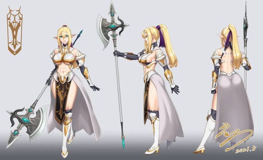 Image 1girls,big_breasts,breasts,female,female_only,highres,large_breasts,light-skinned_female,long_hair,looking_at_viewer,smile,solo,standing,elbow_gloves,gloves,navel,white_legwear,big_ass,big_butt,thick_thighs,ponytail,athletic,muscular,wide_hips,belly,belly_button,eyebrows_visible_through_hair,side_view,solo_female,solo_focus,underboob,hair,blonde_hair,green_eyes,elf,original,pointy_ears,hair_ribbon,pose,alternate_version_available,mature_female,hair_between_eyes,skirt,fit,fit_female,hourglass_figure,slim_waist,high_heels,artist_signature,ribbon,revealing_clothes,alternate_costume,elf_ears,elf_female,skimpy_clothes,back_view,abs,front_view,athletic_female,nipple_bulge,weapon,commission,muscular_female,boots,purple_lips,purple_lipstick,toned,toned_female,character_sheet,armor,skeb_commission,white_skirt,high_heel_boots,child_bearing_hips,muscular_back,toned_body,variant_set,underboob_cutout,monochrome_background,concept_art,muscle_tone,polearm,full_lips,white_boots,bikini_armor,vambraces,axe,exposed_belly,purple_ribbon,shoulder_armor,purple_hairband,someone_else's_oc,scantily_clad,halberd,gold_hair,impractical_armor,eiwa,viola_(dng_5656),cocked_hip
