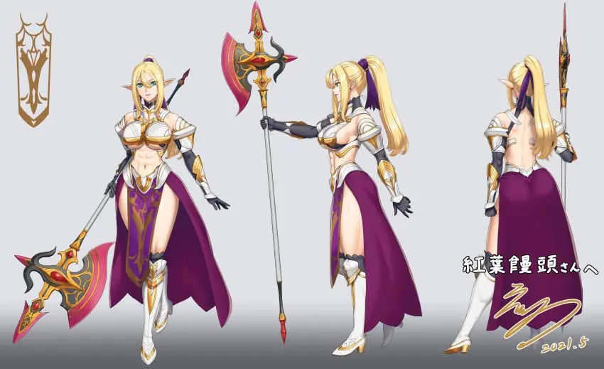 Image 1girls,big_breasts,breasts,female,female_only,highres,large_breasts,light-skinned_female,long_hair,looking_at_viewer,smile,solo,standing,elbow_gloves,gloves,navel,white_legwear,big_ass,big_butt,thick_thighs,ponytail,athletic,muscular,wide_hips,belly,belly_button,eyebrows_visible_through_hair,side_view,solo_female,solo_focus,underboob,hair,blonde_hair,green_eyes,elf,original,pointy_ears,hair_ribbon,pose,alternate_version_available,mature_female,hair_between_eyes,skirt,fit,fit_female,hourglass_figure,slim_waist,high_heels,artist_signature,ribbon,revealing_clothes,alternate_costume,elf_ears,elf_female,skimpy_clothes,back_view,abs,front_view,athletic_female,nipple_bulge,weapon,commission,muscular_female,boots,purple_lips,purple_lipstick,toned,toned_female,character_sheet,armor,skeb_commission,high_heel_boots,child_bearing_hips,muscular_back,toned_body,variant_set,underboob_cutout,monochrome_background,concept_art,muscle_tone,polearm,full_lips,white_boots,bikini_armor,vambraces,axe,exposed_belly,purple_skirt,purple_ribbon,shoulder_armor,purple_hairband,someone_else's_oc,scantily_clad,halberd,gold_hair,impractical_armor,eiwa,viola_(dng_5656),cocked_hip