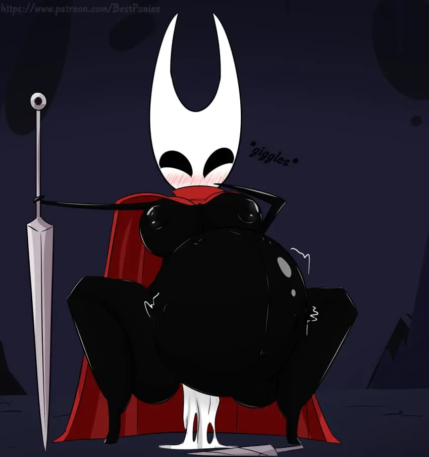 Image blush,big_belly,orgasm,arthropod,hollow_knight,hornet_(hollow_knight),vore,safe_vore,squirming,unbirthing,protagonist_(hollow_knight),fetal_movement,bestponies