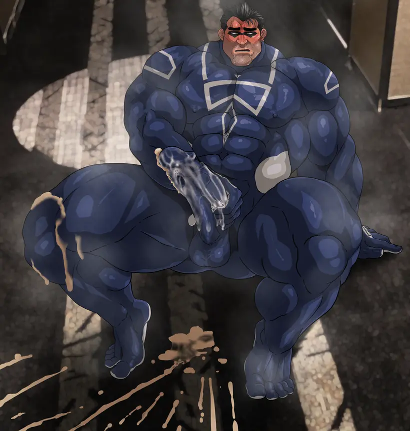 Image solo,1boy,cum,male,penis,erection,muscular,muscular_male,male_only,yaoi,balls,gay,bara,erection_under_clothes,cum_dripping_from_penis,masturbation,solo_male,boner,muscles,costume,after_orgasm,musk,hitenmaru,muscular_male_only