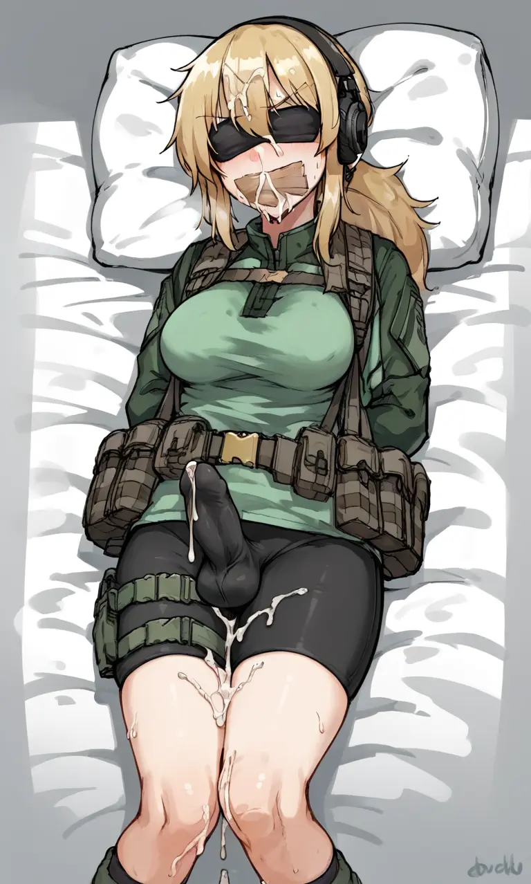 Image breasts,clothed,clothing,human,light_skin,long_hair,solo,cum,cum_on_face,penis,lying,on_back,1futa,erection,futanari,headphones,intersex,light-skinned_futa,ponytail,ai_generated,balls,blonde_hair,futa_only,bed,bulge,erection_under_clothes,helpless,bondage,solo_futa,fully_clothed,annoyed,bulge_through_clothing,blindfold,cum_on_hair,gag,gagged,bike_shorts,cum_through_clothes,cum_on_self,military,cum_on_clothes,tape_gag,duct_tape,duct_tape_gag,taped_mouth,tactical_gear,military_clothing,vesna_(dutchko)