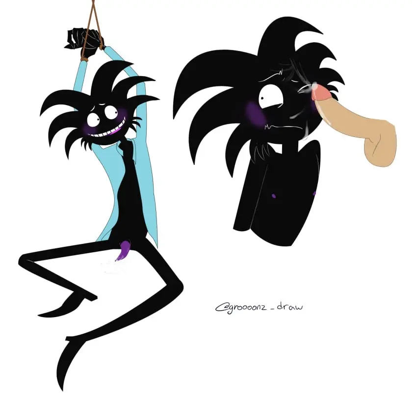 Image hi_res,black_hair,cum,cum_on_face,male,penis,duo,humanoid,embarrassed,hands_behind_head,male/male,hair,anthro,accurate_art_style,gay,genital_fluids,bodily_fluids,fur,genitals,black_body,bondage,nervous,bound,black_fur,hands_tied,unknown_species,prehensile_penis,groooonz_draw,mr._trance,mr_trance