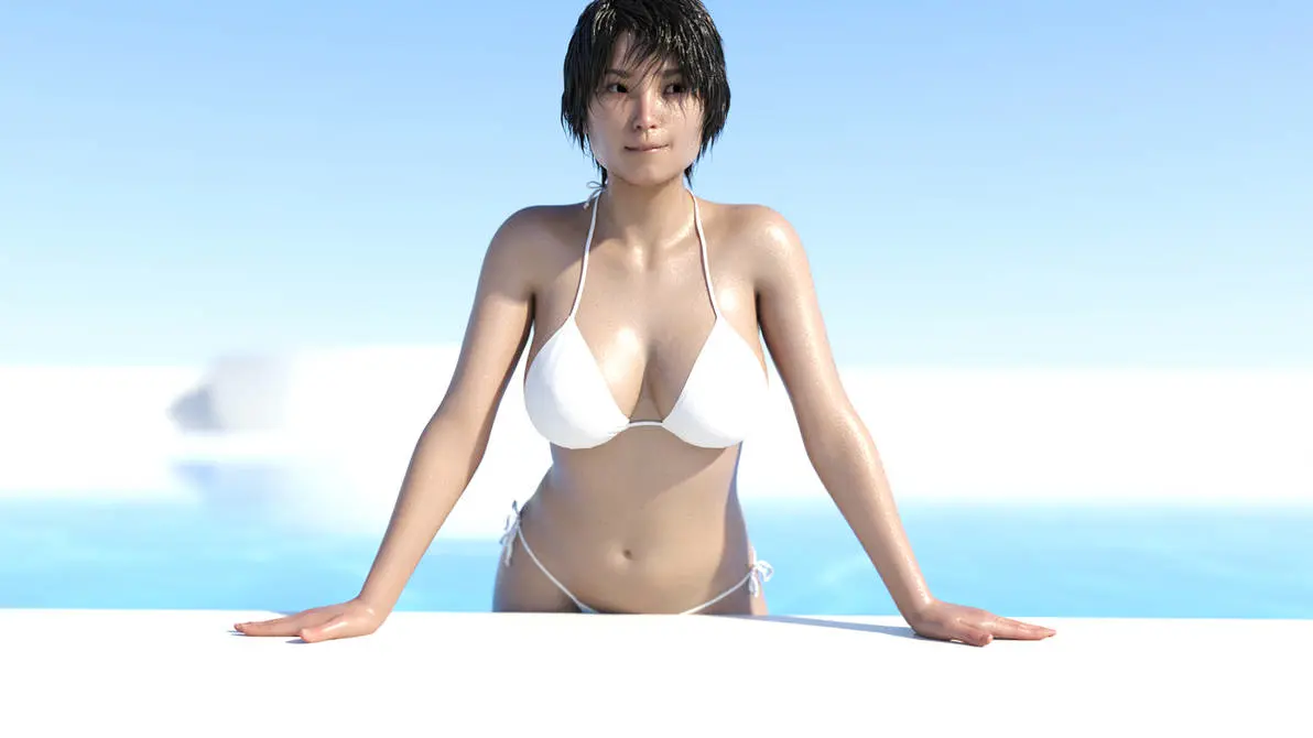 Image 1girls,female,black_hair,bikini,swimsuit,original,3d,white_bikini,ironclawroo