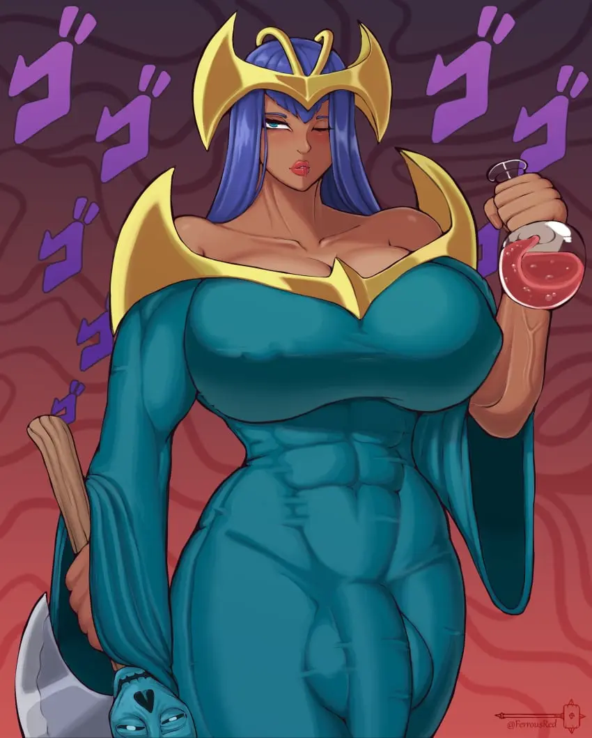 Image big_breasts,breasts,clothed,clothing,human,long_hair,looking_at_viewer,solo,standing,blue_hair,penis,big_penis,thick_thighs,1futa,futanari,intersex,dark_skin,muscular,wide_hips,balls,green_eyes,wink,winking_at_viewer,dress,elf,absurd_res,futa_only,duel_monster,yu-gi-oh!,bulge,red_lipstick,flaccid,elf_ears,2024,dark-skinned_futa,abs,dark_elf,fully_clothed,konami,muscular_futa,elf_futa,ball_bulge,axe,potion_bottle,penis_bulge,green_dress,potion,yu-gi-oh!_duel_monsters,abs_visible_through_clothing,dark_elf_(yu-gi-oh!),ferrousred