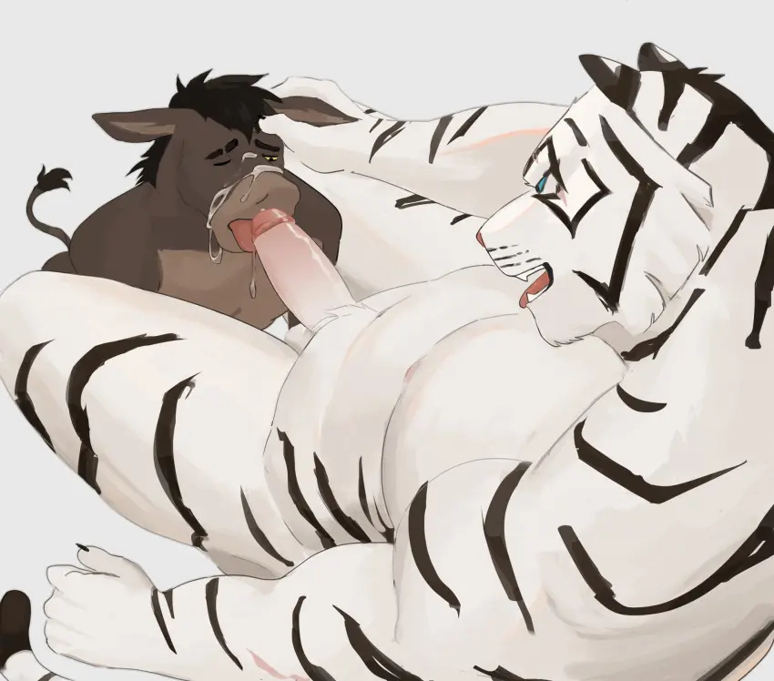 Image hi_res,nipples,open_mouth,simple_background,black_hair,blue_eyes,cum,cum_on_face,cum_string,hand_on_head,male,navel,oral,tongue_out,tongue,sex,duo,erection,fellatio,muscular,male/male,belly,balls,hair,anthro,one_eye_closed,looking_at_partner,genital_fluids,slightly_chubby,bodily_fluids,genitals,mammal,biceps,pecs,looking_at_another,2024,scar,penile,eye_scar,facial_scar,felid,pubes,equid,equine,pantherine,tiger,after_orgasm,kneeling_oral_position,masculine_male,asinus,donkey,musclegut,triceps,donkobo,nsfboxers