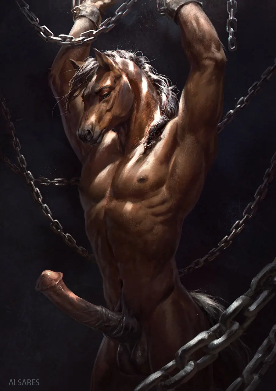 Image hi_res,solo,male,penis,balls,hair,anthro,veiny_penis,genitals,mammal,vein,animal_genitalia,animal_penis,brown_body,chains,equine_genitalia,equid,equine,horse,equine_penis,alsares,ganachethehorse