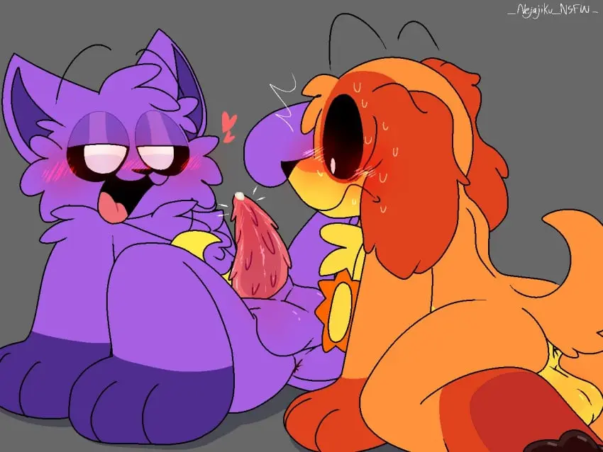 Image blush,male,penis,furry,erection,male/male,balls,anthro,canine,feline,furry_only,no_humans,animal_penis,critters_(poppy_playtime),poppy_playtime,poppy_playtime_(chapter_3),smiling_critters,catnap_(poppy_playtime),dogday_(poppy_playtime),mob_entertainment,showing_penis,nejajiku_nsfw