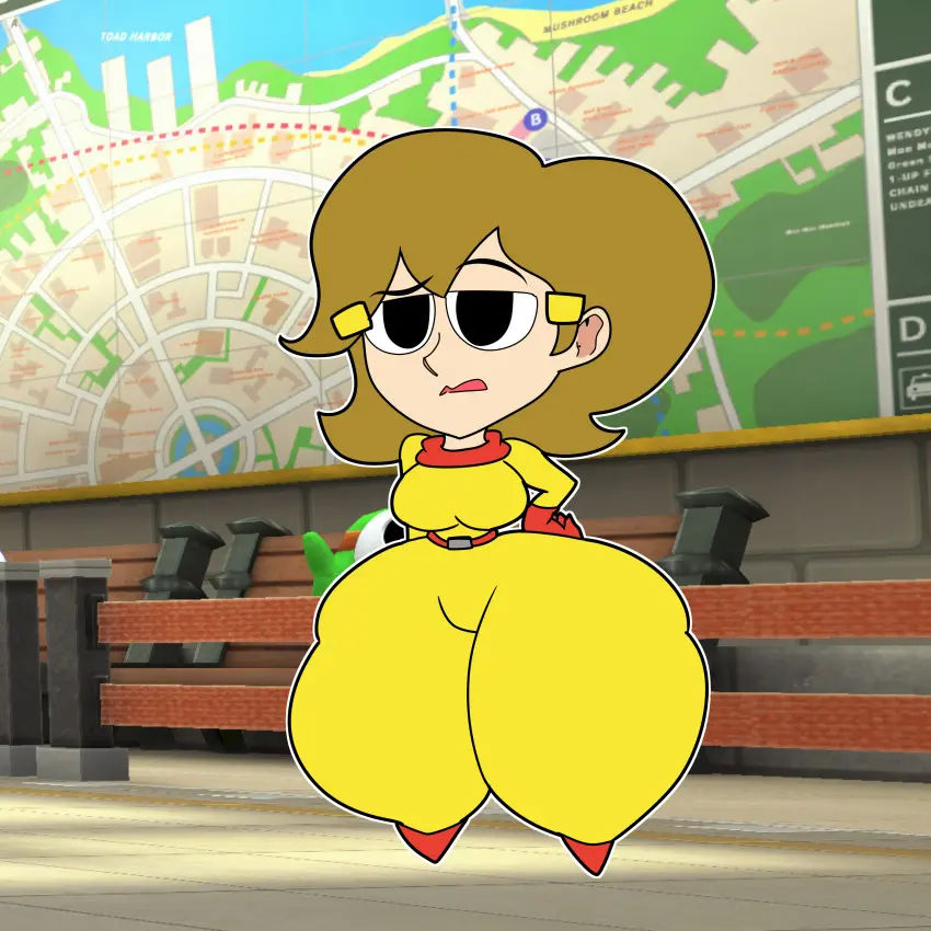 Image big_breasts,breasts,clothed,female,female_only,huge_ass,mario_(series),nintendo,public,ass_focus,shortstack,bodysuit,casual,5-volt,warioware,mario_kart,teaset_haliley,mario_kart_8,super_bell_subway