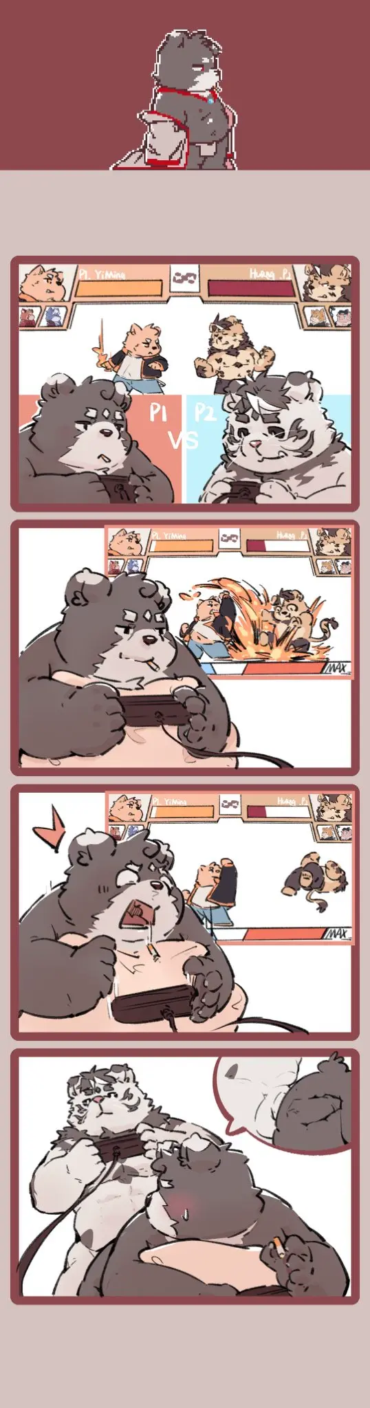 Image blush,hi_res,male,penis,lying,sex,duo,anal,male/male,balls,anthro,gaming,slightly_chubby,genitals,mammal,black_nose,2024,white_body,bear,felid,pantherine,tiger,smoking,kemono,yimingsama,controller,game_controller,playing_video_game