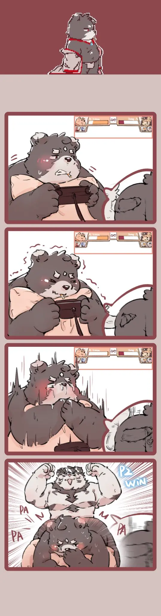 Image blush,hi_res,male,penis,sex,duo,erection,anal,male/male,anthro,gaming,closed_eyes,slightly_chubby,genitals,mammal,2024,bear,felid,pantherine,tiger,kemono,yimingsama,controller,game_controller,playing_video_game