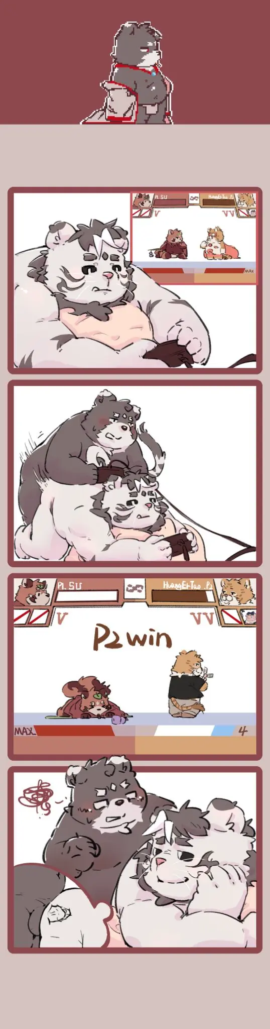 Image hi_res,male,penis,lying,sex,duo,anal,male/male,balls,anthro,gaming,small_penis,slightly_chubby,genitals,mammal,2024,pillow,bear,felid,pantherine,tiger,pink_nose,kemono,yimingsama,controller,game_controller,cute_fangs,playing_video_game