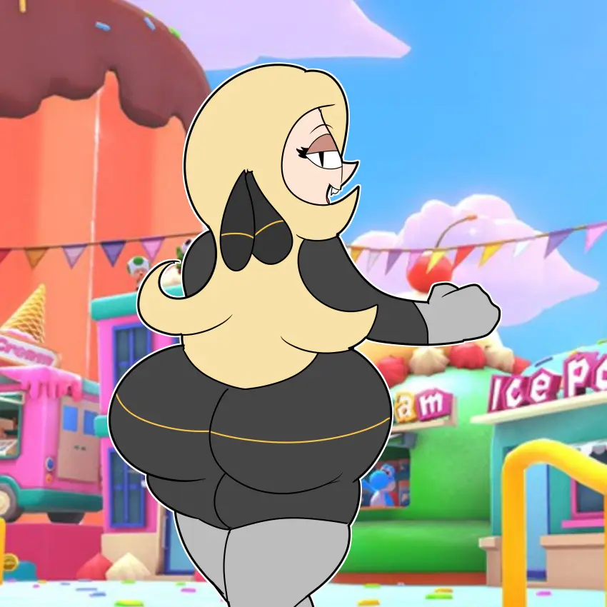 Image clothed,female,female_only,pokemon,huge_ass,mario_(series),nintendo,public,ass_focus,bodysuit,teasing,cynthia_(pokemon),casual,mario_kart,breastless,teaset_haliley