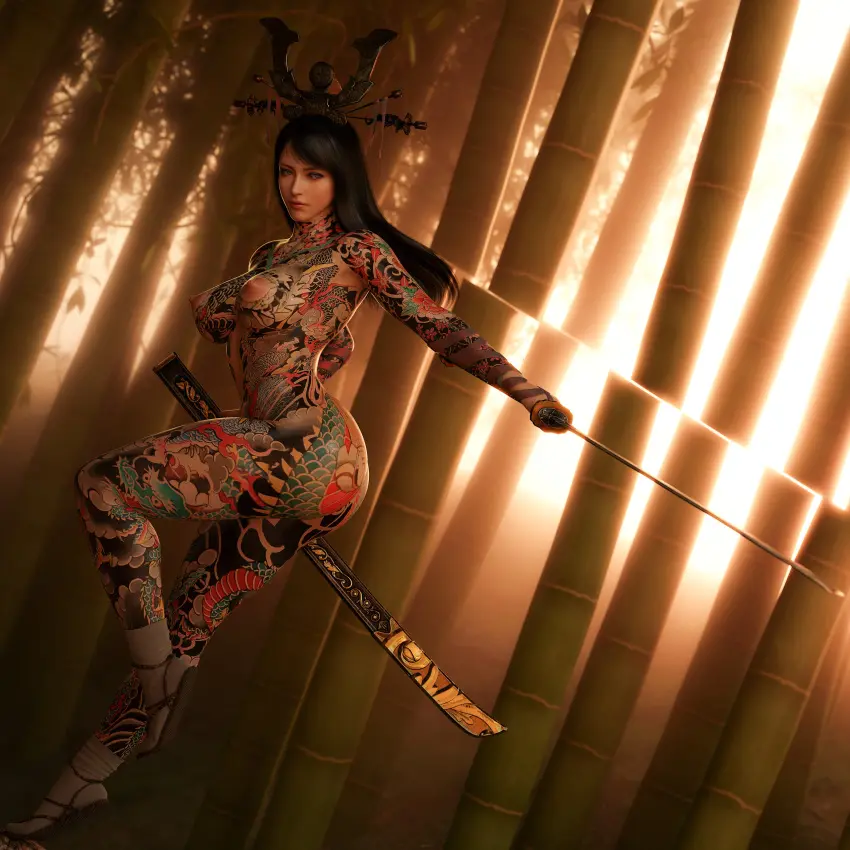 Image 1girls,big_breasts,breasts,female,female_only,human,large_breasts,long_hair,nipples,no_bra,solo,black_hair,nude,solo_female,tattoo,nude_female,pale_skin,3d,outdoors,no_panties,footwear,outside,naked_footwear,weapon,crown,casual,nudist,outdoor_nudity,skyarsenic,tabi,irezumi,full_body_tattoo,kiku_(skyarsenic)