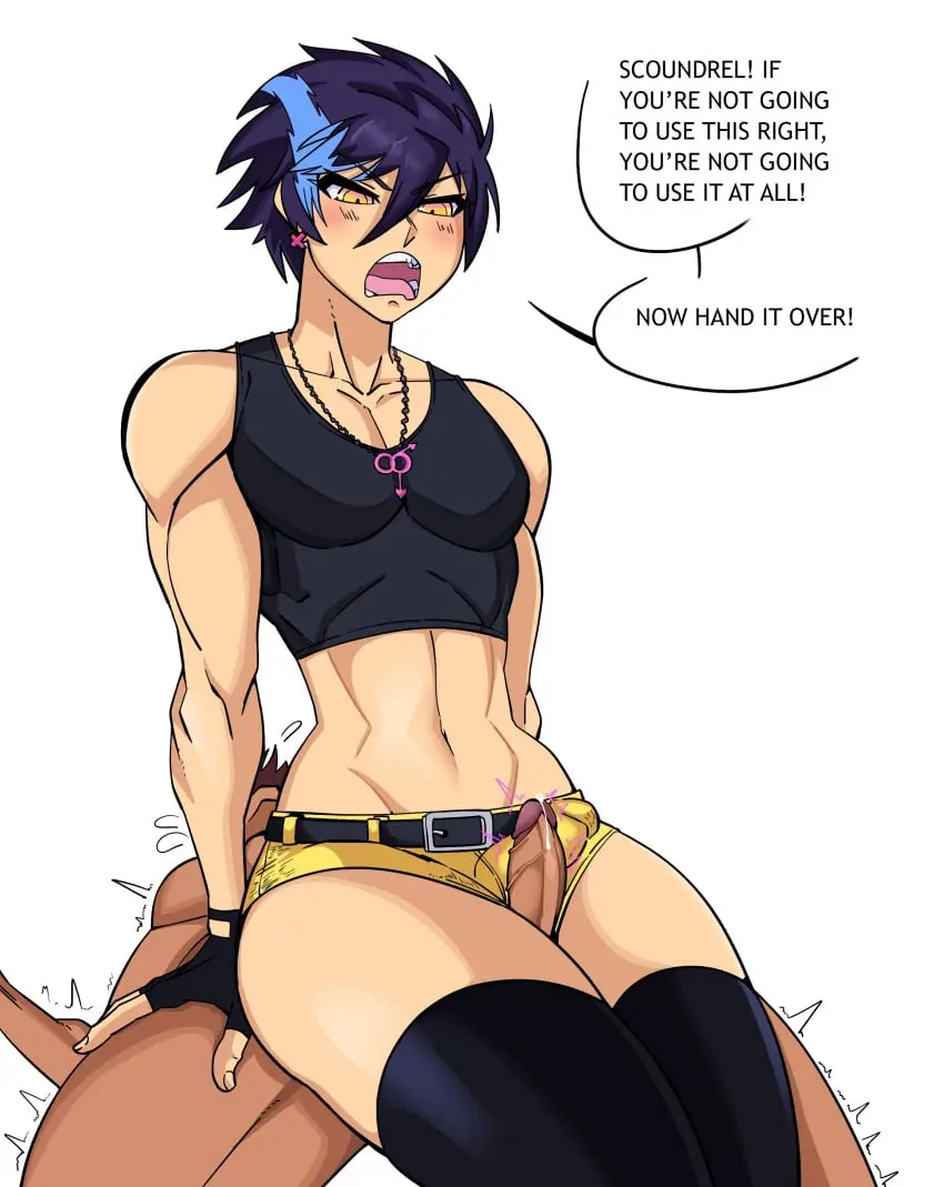 Image male,penis,short_hair,thighhighs,yellow_eyes,thighs,2boys,2d,skinny,english_text,erect_penis,text_bubble,androgynous,feminine,femboydom,thigh_job,no_homo,deemlyart,deemlystell_(artist),uns
