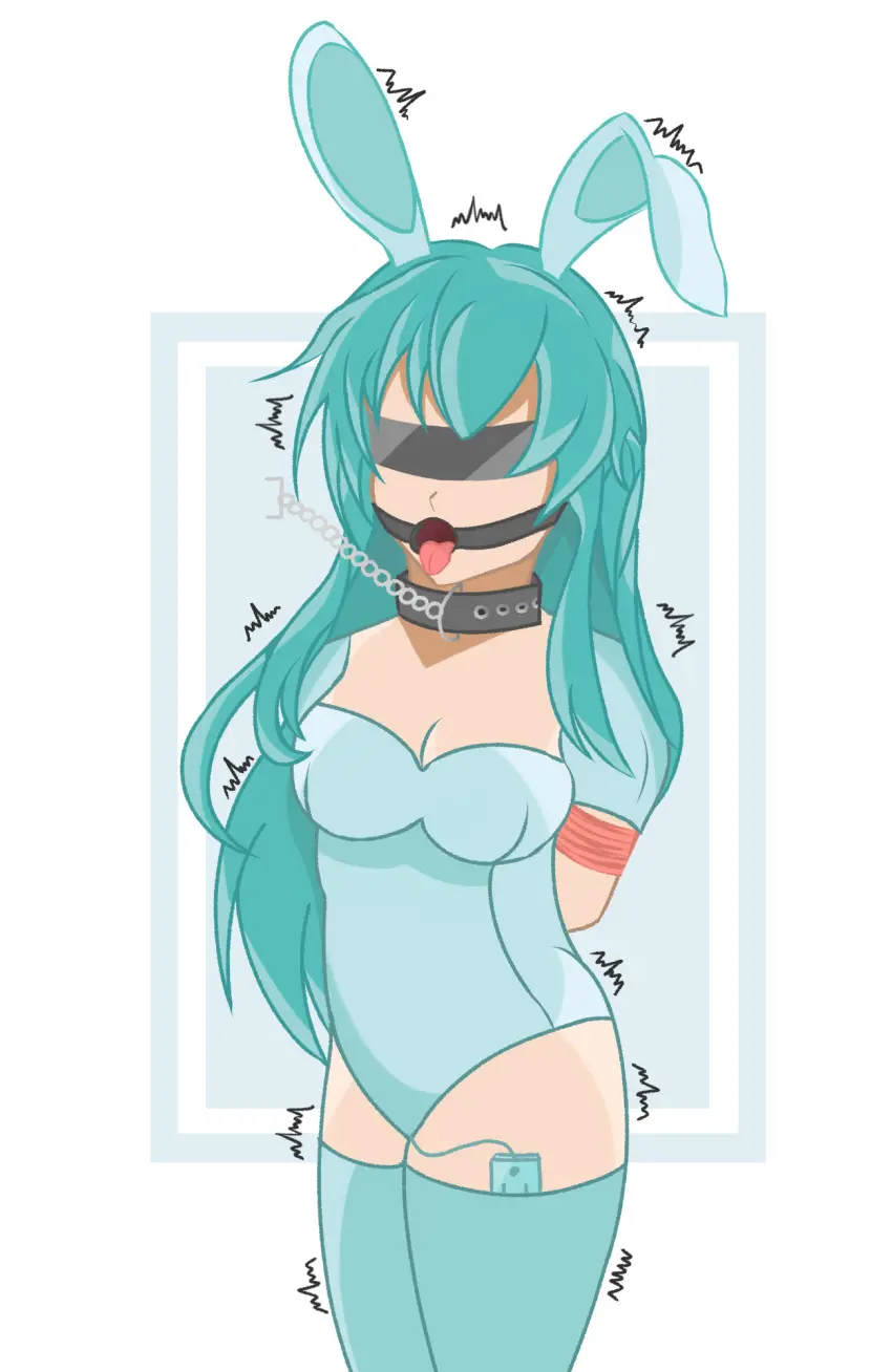 Image female,bunny_girl,bunnysuit,bondage,gag,vibrator,vibrator_in_pussy,ring_gag