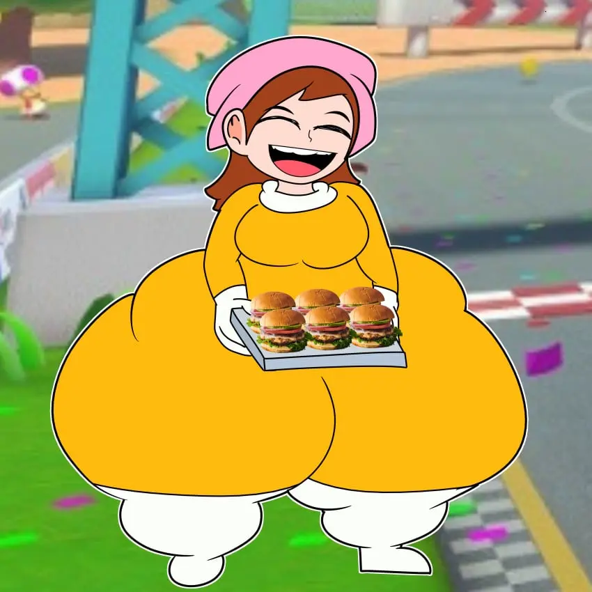 Image clothed, female, female_only, huge_ass, mario_(series), nintendo, public, ass_focus, bodysuit, hyper_ass, hyper, casual, ass_bigger_than_head, cooking_mama, mama_(cooking_mama), mario_kart, teaset_haliley