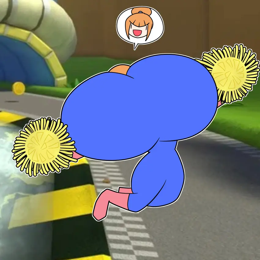 Image 1girls,breasts,clothed,female,female_only,solo,huge_breasts,breasts_bigger_than_head,hyper_breasts,mario_(series),nintendo,public,shortstack,bodysuit,teasing,casual,mario_kart,teaset_haliley,sayaka_amemiya