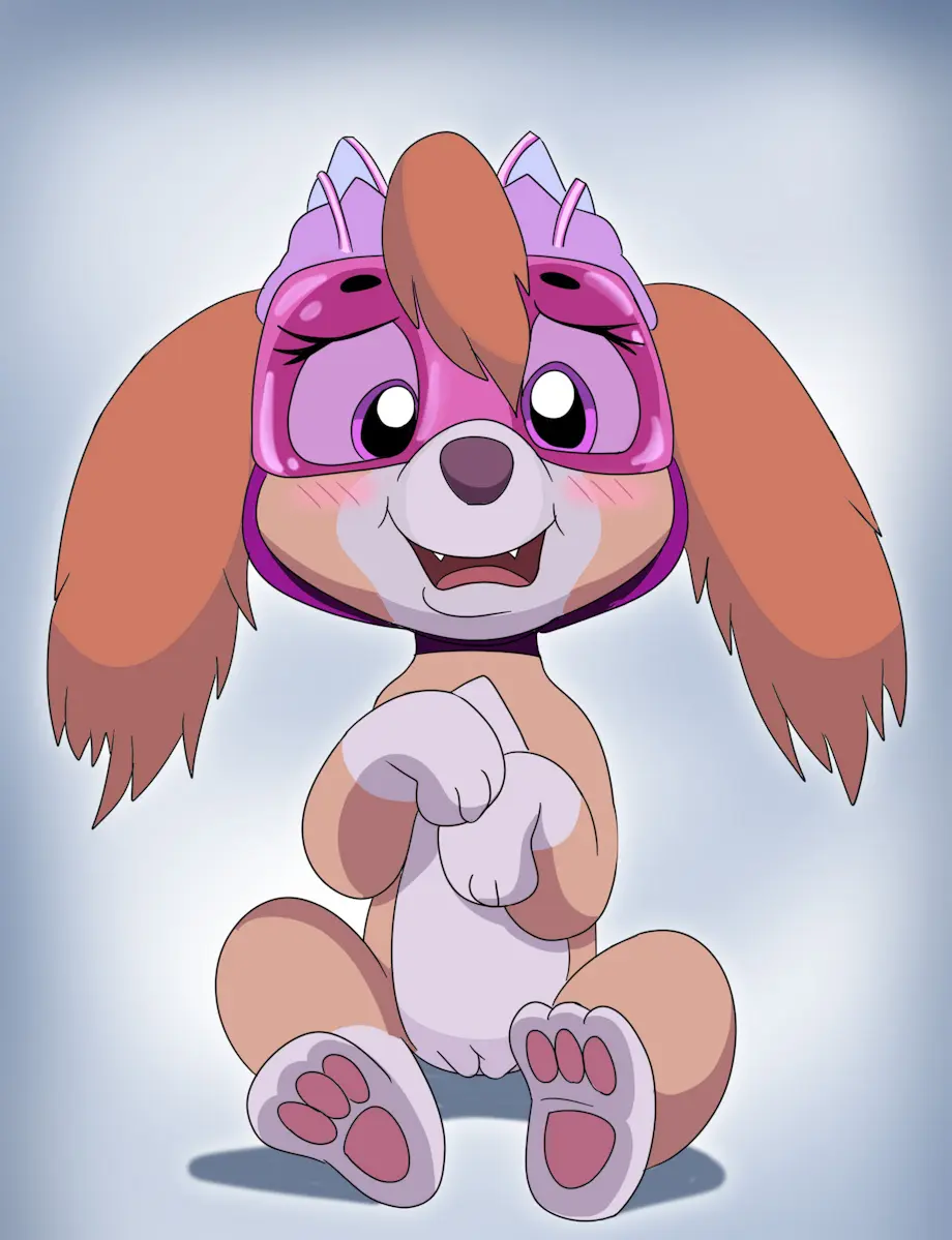 Image 1girls,blush,female,simple_background,sitting,canid,canine,canis,domestic_dog,fur,young,1animal,canine_genitalia,feral,canine_pussy,nickelodeon,paramount_pictures,nicktoons,nick_jr,paw_patrol,skye_(paw_patrol),cockapoo