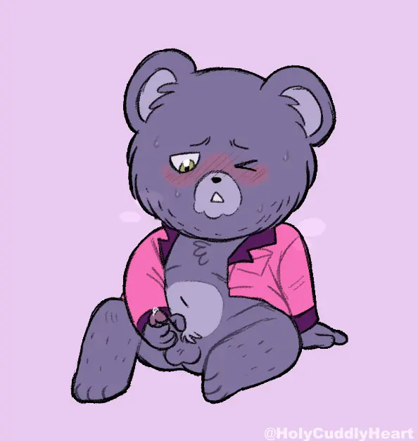 Image blush,simple_background,solo,male,penis,erection,male_only,balls,anthro,one_eye_closed,sitting,genital_fluids,masturbation,slightly_chubby,bodily_fluids,genitals,mammal,precum,2024,bear,holycuddlyheart,unicorn_wars,peludito_(unicorn_wars)