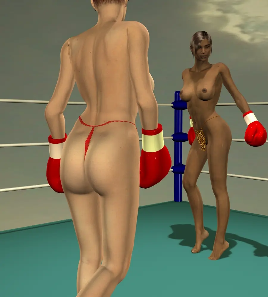 Image female,female_only,2girls,black_hair,ass,dark_skin,original,dark-skinned_female,3d,topless,thong,topless_female,leopard_print,loincloth,boxing_gloves,red_thong,cb1964