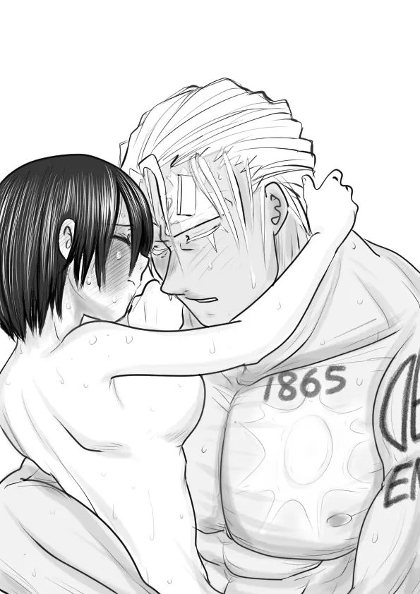 Image 1girls,female,1boy,male,size_difference,couple,passionate,striped_body,andy_(undead_unluck),izumo_fuuko,undead_unluck