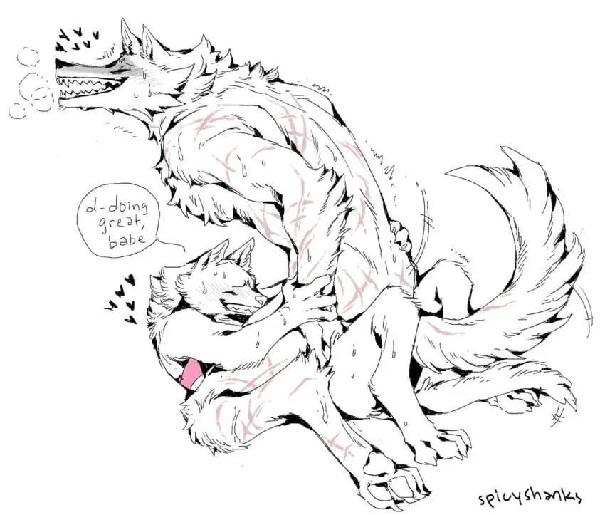 Image female,open_mouth,simple_background,smile,white_background,male,nude,sweat,tail,lying,on_back,ass,sex,duo,cowgirl_position,male/male,ambiguous_penetration,size_difference,anthro,closed_eyes,looking_pleasured,sweatdrop,penetration,romantic,romantic_couple,straddling,bodily_fluids,canid,canine,canis,mammal,wolf,dialogue,claws,motion_lines,from_front_position,scar,breath,arm_grab,fluffy,fluffy_tail,markings,tuft,heart_symbol,pawpads,death_(puss_in_boots),dreamworks,facial_markings,fuzzy,head_markings,larger_penetrated,mask_(marking),puss_in_boots_(dreamworks),puss_in_boots_(film),puss_in_boots_the_last_wish,shrek_(series),on_bottom,on_top,universal_studios,neck_tuft,facial_tuft,scars_on_thighs,cheek_tuft,scars_all_over,hip_grab,praise,stuttering,big_bad_wolf_(shrek),butt_scar,scar_on_arms,scar_on_body,scar_on_legs,scar_on_shoulder,scribbleshanks