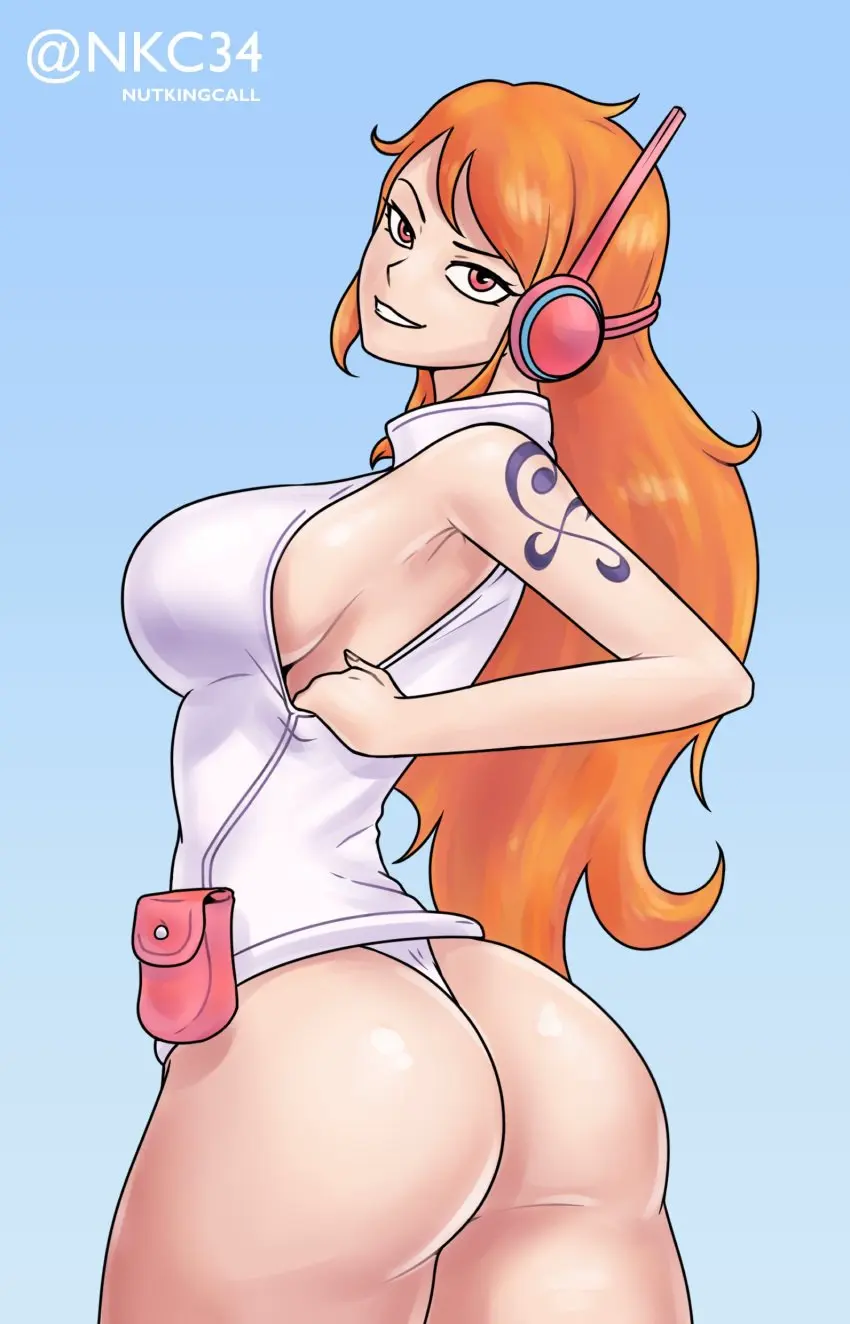 Image 1girls,big_breasts,breasts,clothed,female,female_only,looking_at_viewer,panties,ass,big_ass,bubble_butt,female_focus,thick_thighs,one_piece,armpits,blue_tattoo,nami_(one_piece),orange_hair,post-timeskip,sideboob,tattoo,inviting,arm_tattoo,thin_waist,teasing,teasing_viewer,headset,pulling_clothing,orange_hair_female,one_piece:_egghead_arc,nutkingcall,egghead