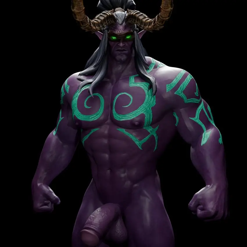 Image solo,1boy,male,penis,big_penis,muscular,muscular_male,male_only,yaoi,solo_focus,balls,world_of_warcraft,bara,big_balls,male_focus,solo_male,fat_cock,illidan_stormrage,voluox