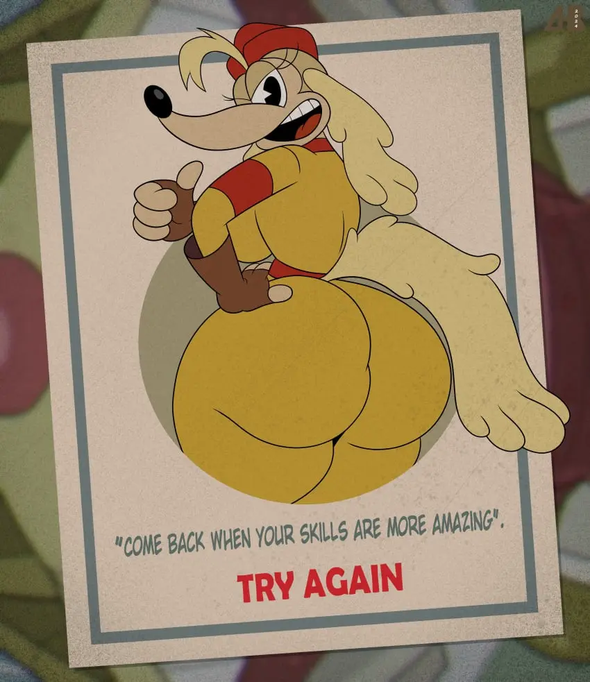 Image big_breasts,breasts,clothed,female,female_only,big_ass,huge_ass,accurate_art_style,ass_focus,teasing,backboob,casual,casual_nudity,cuphead_(game),hiroberserk,pilot_saluki_(cuphead)