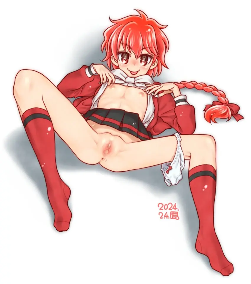 Image bow,breasts,female,hairbow,highres,human,looking_at_viewer,nipples,no_bra,shirt,simple_background,solo,white_background,pussy,tongue_out,red_hair,panties,tongue,underwear,anus,spread_legs,no_shoes,pale-skinned_female,pussy_juice,censored,pale_skin,socks,mosaic_censoring,braid,bow_panties,hair_between_eyes,skirt,white_shirt,white_panties,pleated_skirt,jacket,clothes_lift,shirt_lift,dated,flat_chest,skirt_lift,bowtie,panties_around_one_leg,black_skirt,braided_ponytail,red_jacket,white_bow,kneehighs,red_socks,hikaru_shidou,magic_knight_rayearth,white_bowtie,taryl