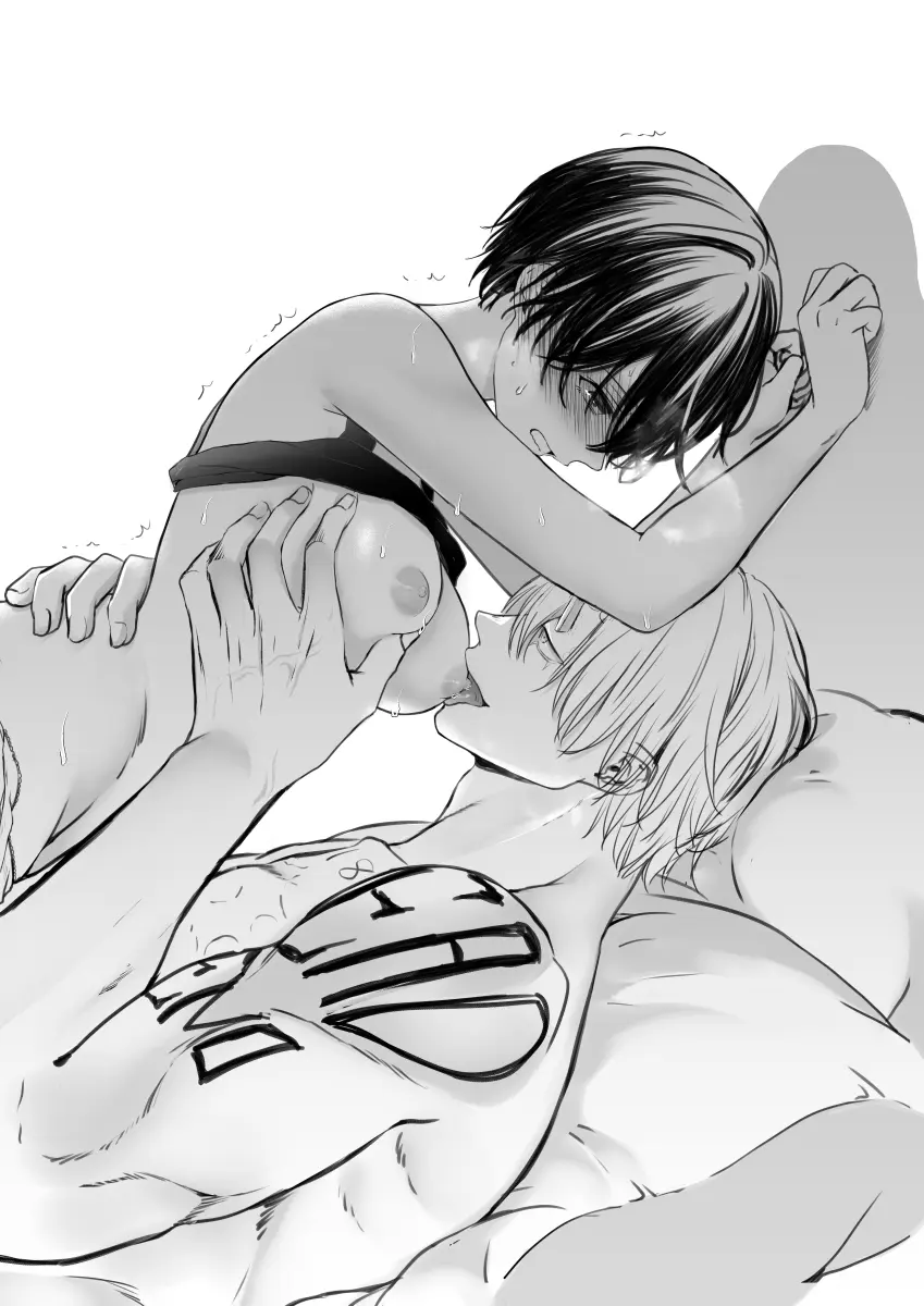 Image 1girls,female,1boy,male,size_difference,couple_(romantic),sucking_nipples,andy_(undead_unluck),izumo_fuuko,undead_unluck