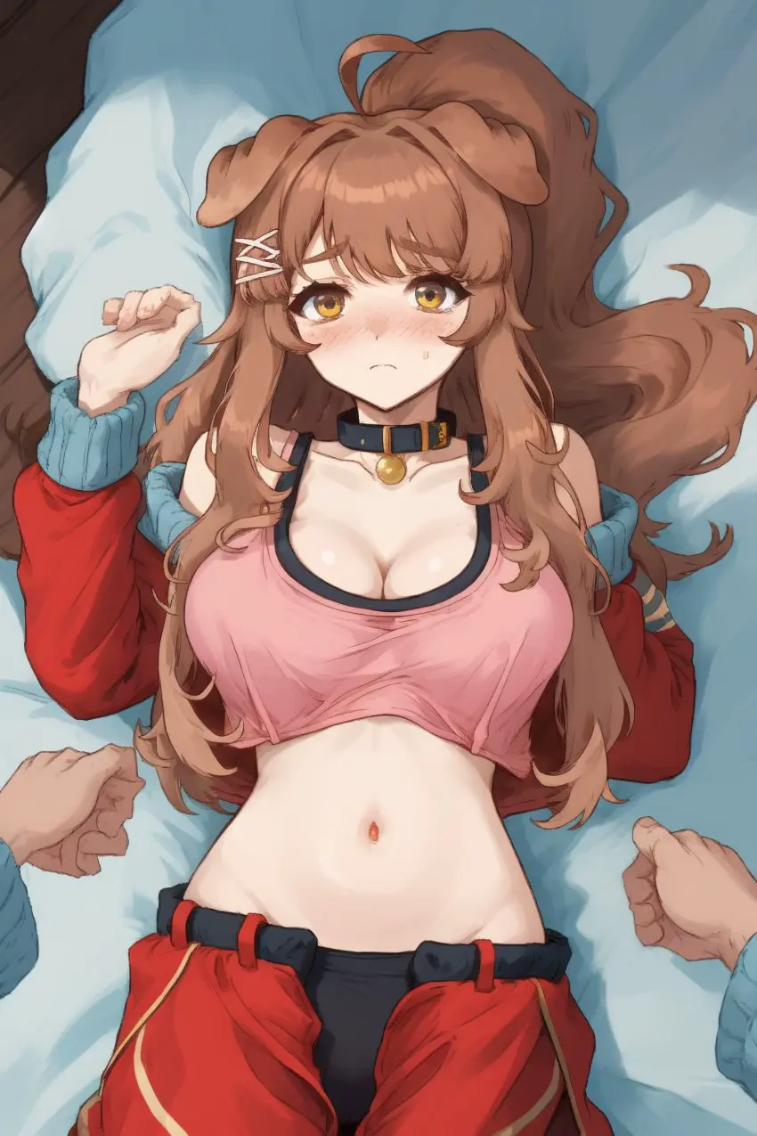 Image breasts,female,long_hair,nude,ponytail,wide_hips,virtual_youtuber,ai_generated,hair,huge_breasts,vtuber,on_bed,dog_ears,dog_girl,vtuberfanart,brown,latam_virtual_youtuber,ricochetk,lilybell_vt,oneeshi