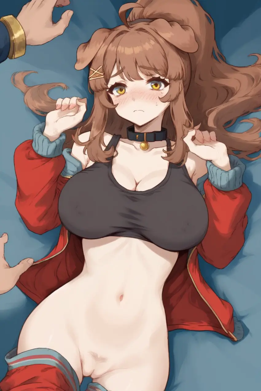 Image breasts,female,long_hair,nude,ponytail,wide_hips,virtual_youtuber,ai_generated,hair,huge_breasts,vtuber,on_bed,dog_ears,dog_girl,vtuberfanart,brown,latam_virtual_youtuber,ricochetk,lilybell_vt,oneeshi