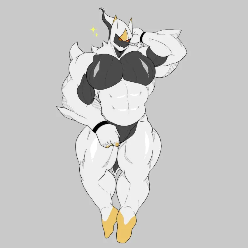 Image male,pokemon,yellow_eyes,humanoid,muscular,muscular_male,hands_behind_head,male_only,yaoi,anthro,tagme,bara,bulge,pecs,bracelet,stars,abs,moobs,muscular_thighs,pokemon_dppt,arceus,dontvandalizebro