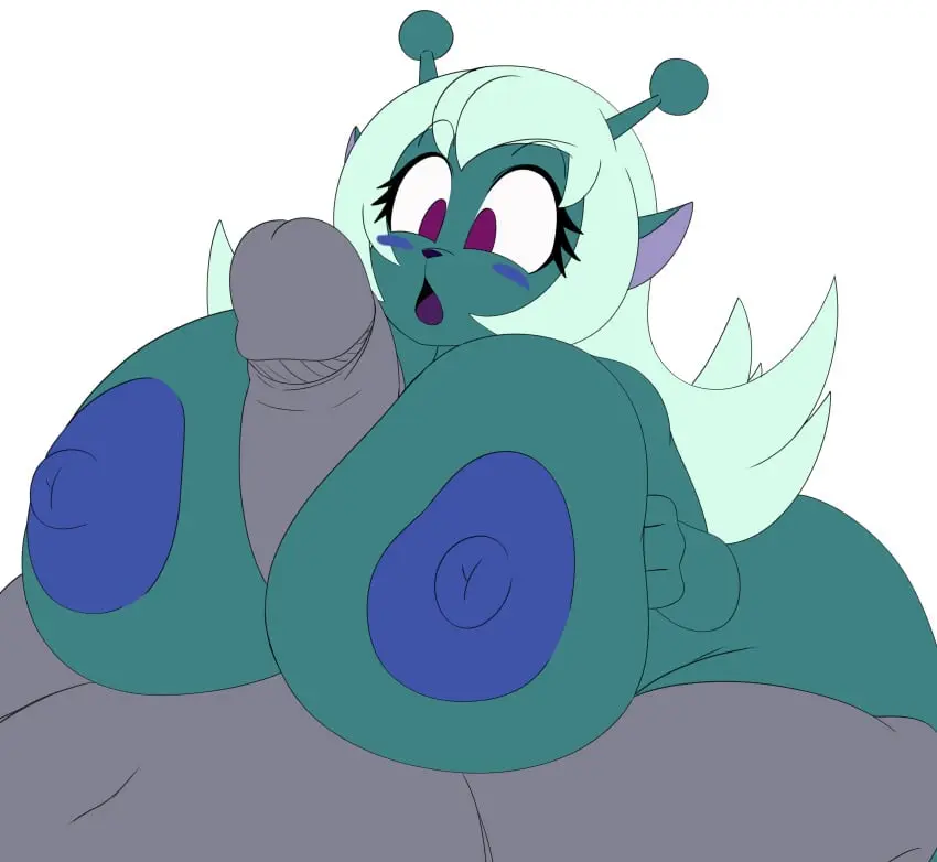 Image big_breasts,blush,breasts,female,white_background,nude,penis,big_penis,huge_cock,huge_breasts,nude_female,paizuri,looking_at_penis,surprised,titjob,anonymous_male,samurai_jack,emoji_alien_(samurai_jack),mechspazer