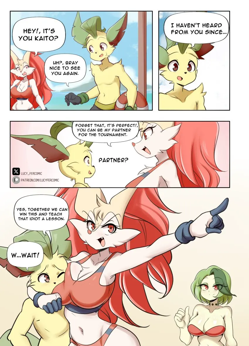 Image big_breasts,breasts,female,eeveelution,pokemon,pokemon_(species),bikini,furry,thick_thighs,wide_hips,cleavage,huge_breasts,leafeon,braixen,bray_(lucyfercomic),lucyfercomic