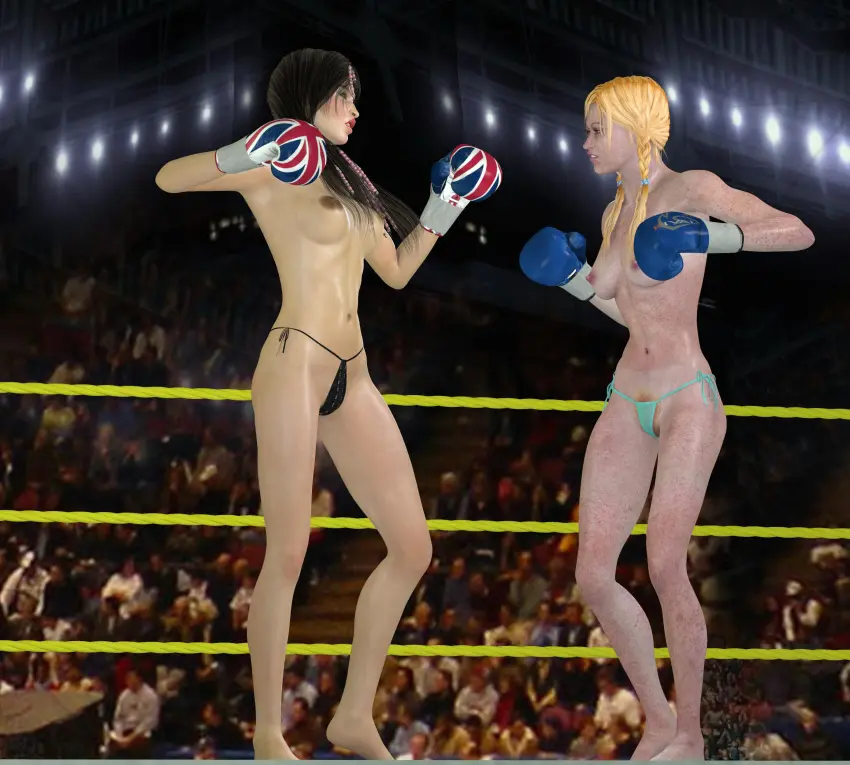 Image female,2girls,black_hair,panties,blonde_hair,original,3d,black_panties,topless,topless_female,boxing_gloves,micro_panties,cb1964