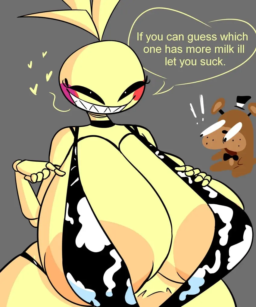 Image breasts,female,female_only,bikini,huge_ass,sideboob,huge_breasts,breasts_bigger_than_head,teasing,sling_bikini,meme,robot,robot_girl,casual,casual_nudity,five_nights_at_freddy's,ass_bigger_than_head,inner_sideboob,toy_chica_(fnaf),sideass,cow_bikini,cowkini,freddy_(fnaf),cheeze_burgr,feddy