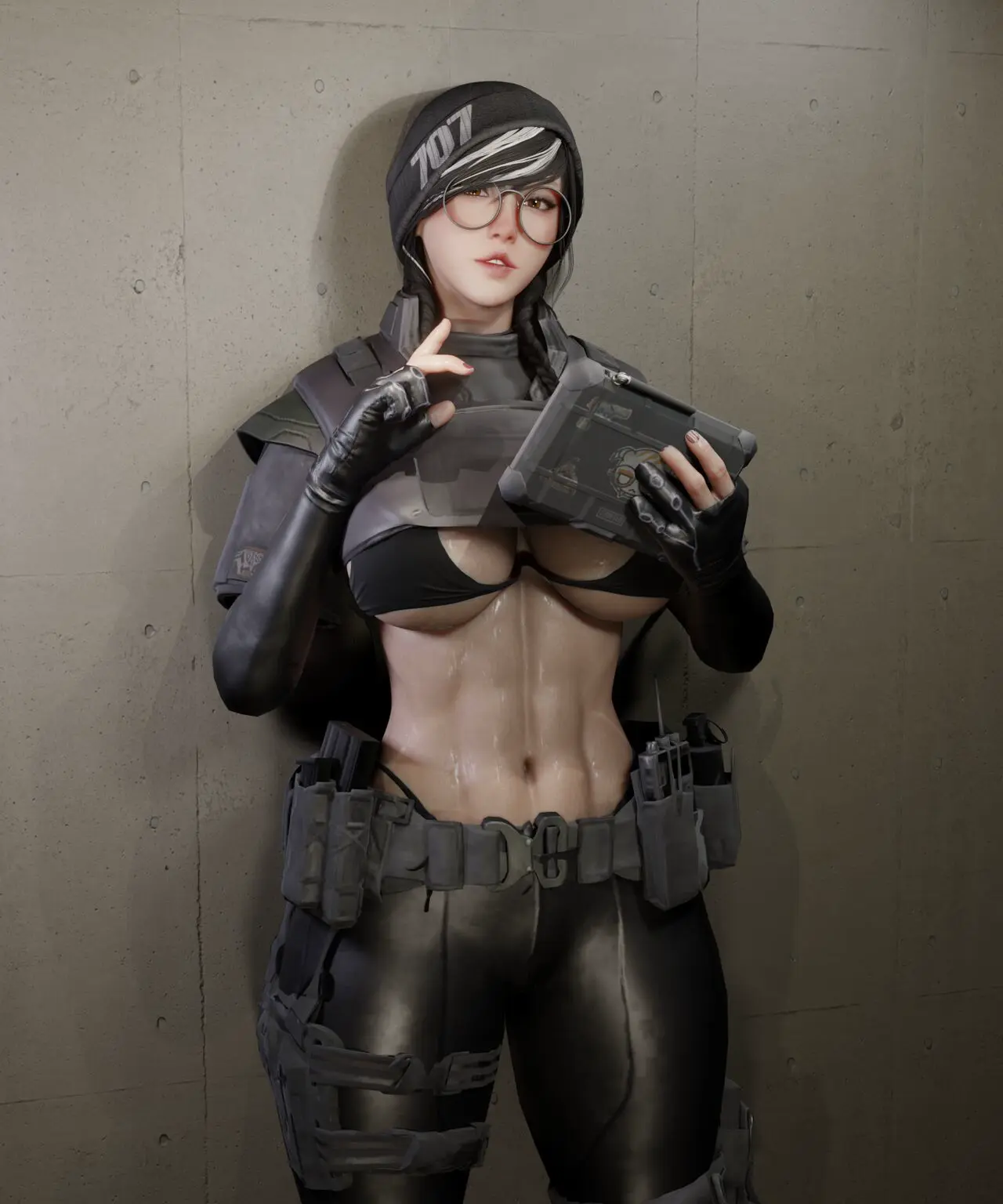 Image big_breasts,breasts,female,female_only,large_breasts,solo,muscular,solo_female,glasses,tagme,3d,twintails,latex,latex_clothing,emotionless,thong,abs,asian,asian_female,muscular_female,tomboy,leggings,rainbow_six_siege,emotionless_female,indifferent,unamused,latex_bodysuit,latex_suit,tight_pants,oblivious,black_leggings,dokkaebi_(rainbow_six),leather_pants,unbothered,soboro,indifference,unenthusiastic