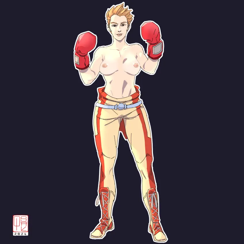 Image blonde_hair,topless,invincible,perky_breasts,boxing_gloves,slender_body,knockout_(invincible)
