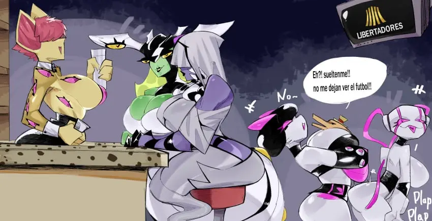 Image breasts,female,female_only,large_breasts,multiple_girls,thick_thighs,huge_breasts,sitting,spanish_text,ben_10,chaquetrix,multi_eye,5girls,ditto_(ben_10),splixson,angel_dark_uwu,echo_echo,ectonurite,eye_guy,ghostfreak,lepidopterran,lepidopterran_(ben_10),opticoid,sonorosian,stinkfly