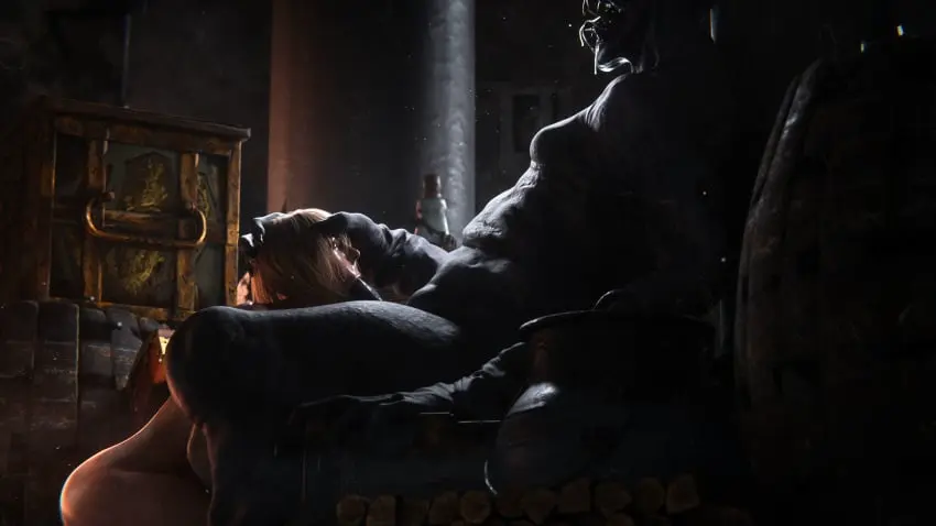 Image female, oral, short_hair, ass, monster, 3d, blowjob, blonde_female, kneeling_oral_position, looking_up_at_partner, resident_evil, ashley_graham, ashley_graham_(ella_freya), resident_evil_4, resident_evil_4_remake, white_female, hands_on_head, monster_on_female, regenerator, madamewebfan761, regenerator_(resident_evil)