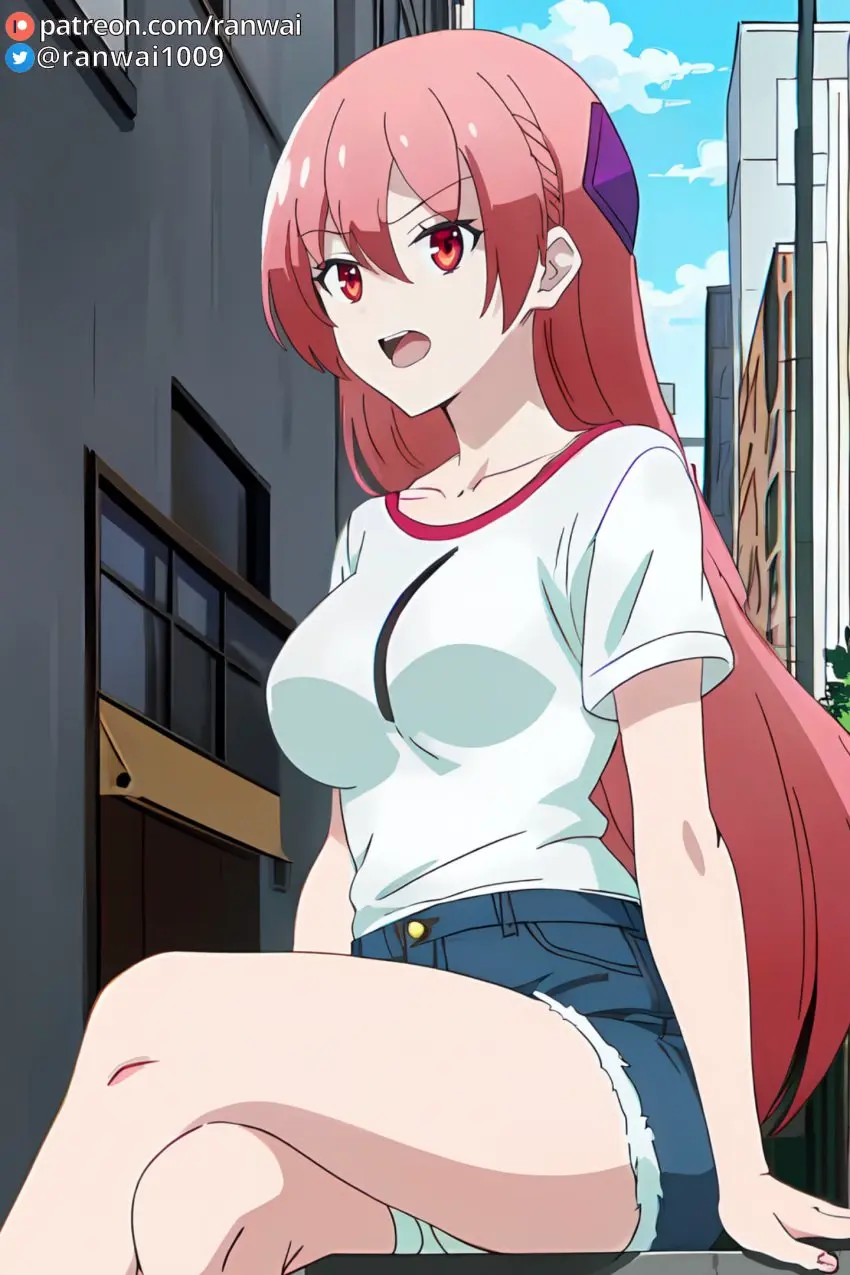Image red_eyes,red_hair,ai_generated,stable_diffusion,sitting,anime,ranwai,tonikaku_kawaii,yuzaki_tsukasa