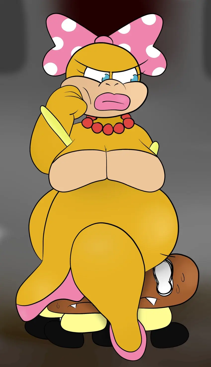 Image 1girls,big_breasts,bow,breasts,female,no_bra,sweat,ass,big_butt,female_focus,huge_ass,thighs,huge_breasts,tagme,sitting,necklace,ambiguous_gender,mario_(series),nintendo,bimbo,heels,bottomless,ass_focus,sitting_on_person,teasing,annoyed,topwear,hyper,annoyed_expression,boob_window,casual,casual_nudity,featureless_breasts,pink_lips,no_nipples,hyper_thighs,hand_on_face,pink_bow,pink_heels,red_necklace,goomba,polka_dot_bow,koopaling,wendy_o._koopa,terebision