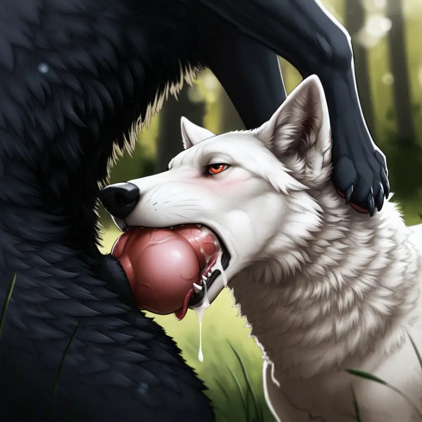 Image blush,hi_res,open_mouth,cum,cum_drip,cum_in_mouth,cum_on_tongue,male,oral,penis,tongue_out,tongue,sex,duo,ai_generated,cum_inside,looking_pleasured,ambiguous_gender,penetration,genital_fluids,bodily_fluids,canid,canine,canis,fur,genitals,mammal,wolf,claws,paws,toe_claws,black_body,fangs,detailed,oral_penetration,white_body,outside,tree,dripping,animal_genitalia,animal_penis,canine_penis,knot,plant,detailed_background,white_fur,feral,novelai,anatomically_correct,anatomically_correct_genitalia,feral_on_feral,black_fur,grass,cum_on_penis,close-up,detailed_fur,pony_diffusion_(model),director_firewolf